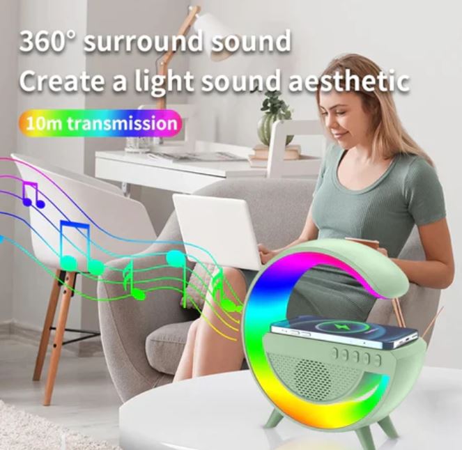 Veilleuse de Table Intelligente avec chargeur Sans Fil et haut-parleur Bluetooth